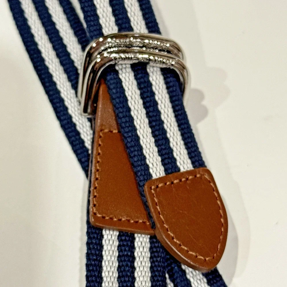 Janie & Jack Leather Canvas Belt Boys 2T 3T Blue Brown Easter Preppy Stripe